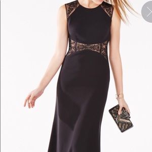 BCBG long black and lace gown worn 1x